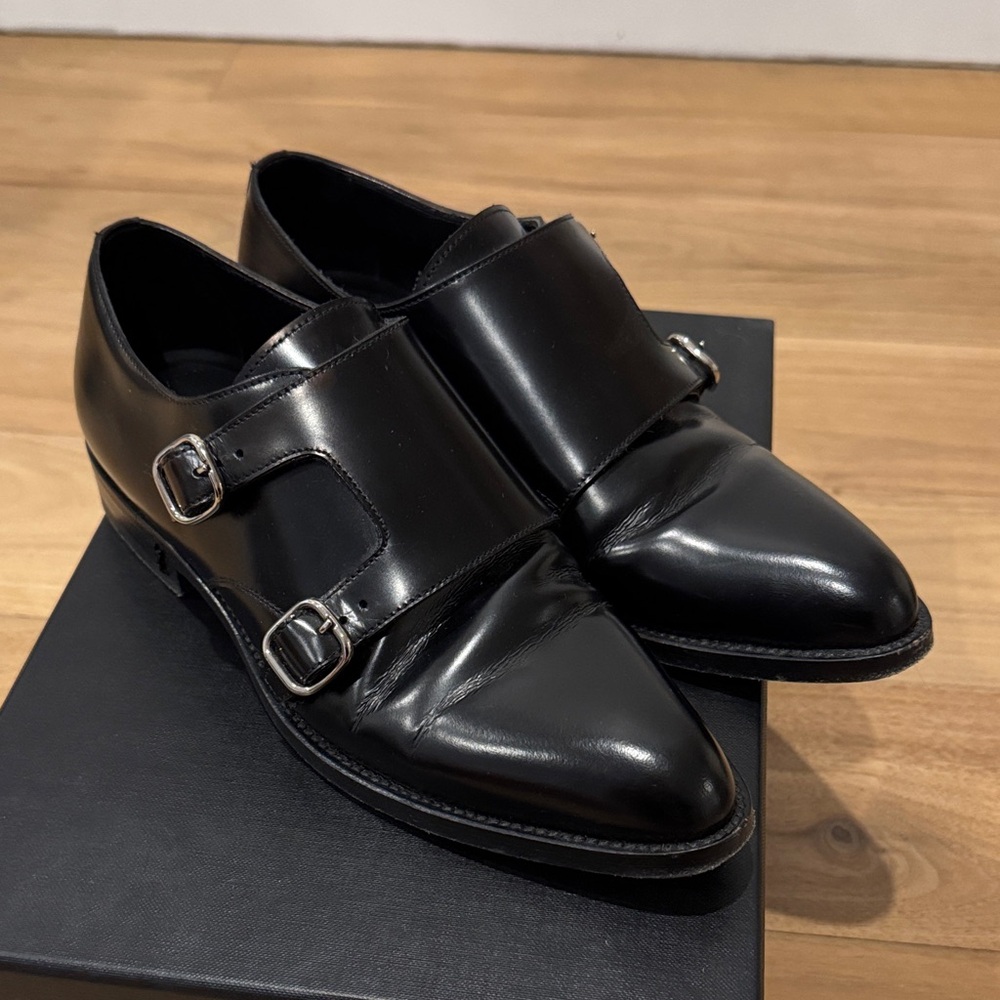 Saint Laurent Paris Double Monk Strap Leather Shoes Women SIZE 35